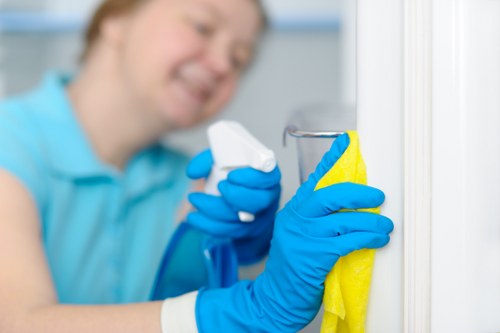 Local technician cleaning a living room sofa in KT6