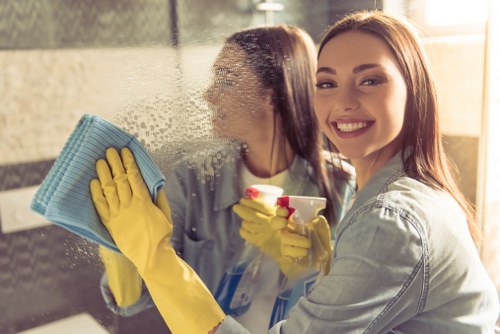 Local cleaner preparing a KT6 business premises for opening hours